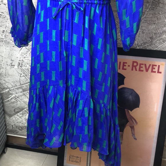 DVF Silk Blue and Green Women's Dress Size 2 - Picture 3 of 10